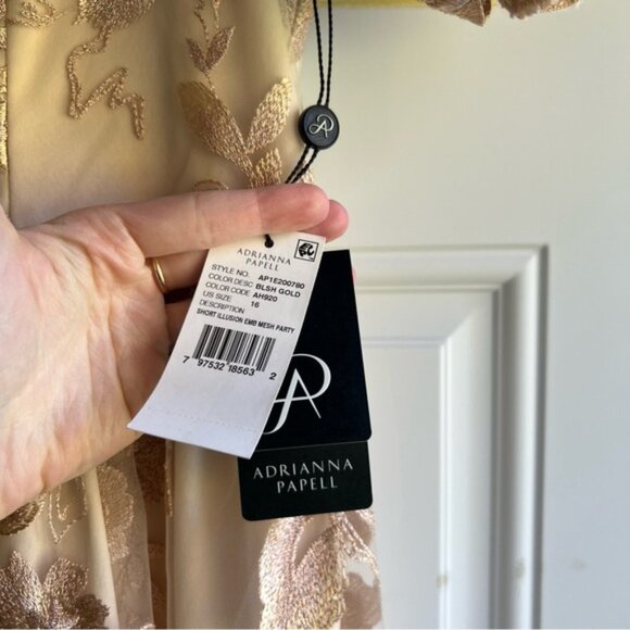 NWT Adrianna Papell x BHLDN Nadine Illusion Embroidered Lace Dress in Blush Gold - Picture 8 of 9